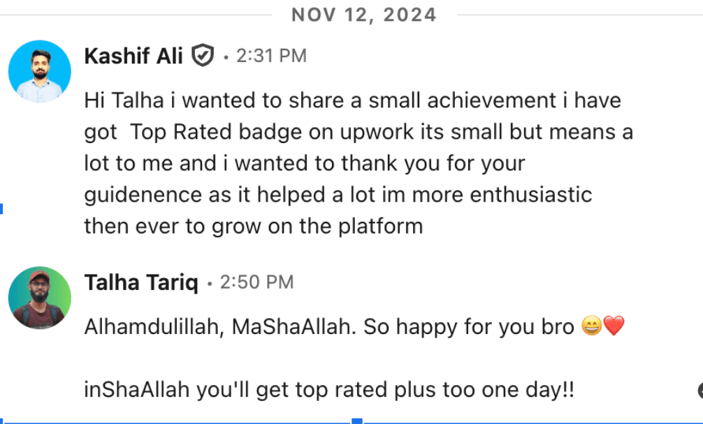Student success message — earned the Top Rated badge