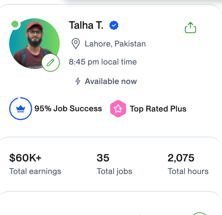 Upwork Top Rated Plus Profile